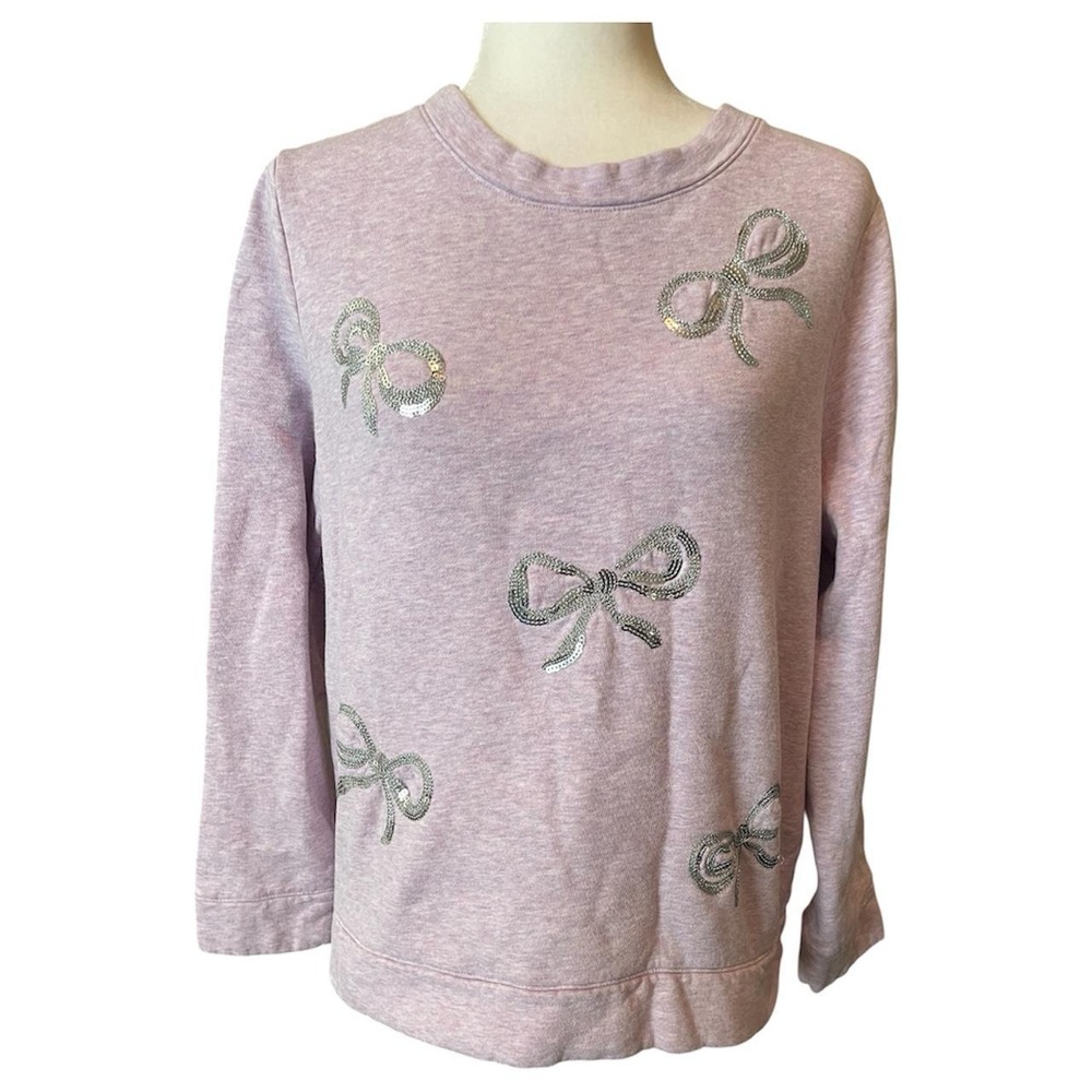 Talbots lavender purple sweatshirt with silver sequin bow embellishments, size L